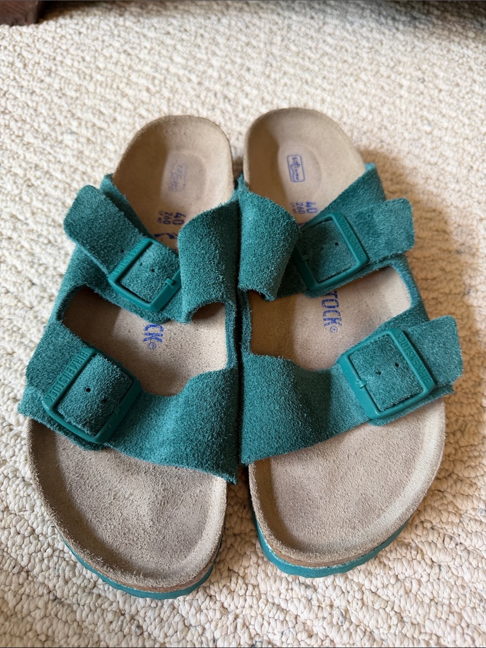 Birkenstock Women's Teal Suede Arizona Slide Sandals